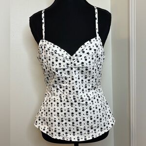 Forever Twentyone Boutique Black and White floral Peplum Cami Top Size Large